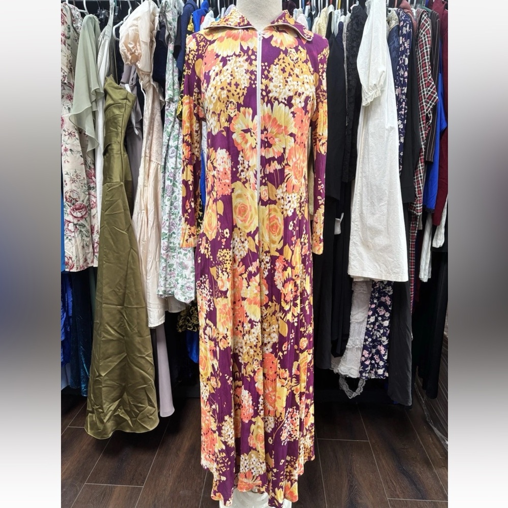 Vintage 60’s Butterfield 8 Mod Floral Maxi Kaftan Mumu House Dress Retro Medium